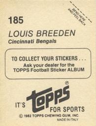 1982 Topps Stickers #185 Louis Breeden Back