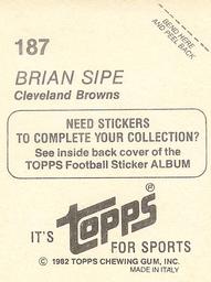 1982 Topps Stickers #187 Brian Sipe Back