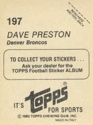 1982 Topps Stickers #197 Dave Preston Back