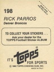 1982 Topps Stickers #198 Rick Parros Back