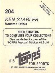 1982 Topps Stickers #204 Ken Stabler Back