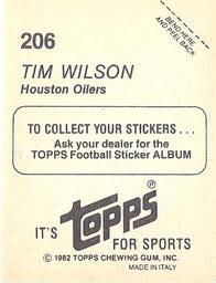 1982 Topps Stickers #206 Tim Wilson Back