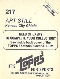 1982 Topps Stickers #217 Art Still Back