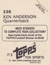 1982 Topps Stickers #220 Ken Anderson Back