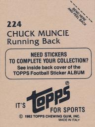 1982 Topps Stickers #224 Chuck Muncie Back