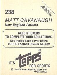 1982 Topps Stickers #238 Matt Cavanaugh Back
