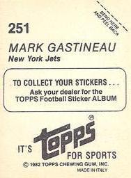 1982 Topps Stickers #251 Mark Gastineau Back