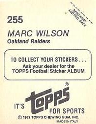 1982 Topps Stickers #255 Marc Wilson Back