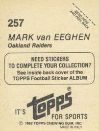1982 Topps Stickers #257 Mark Van Eeghen Back