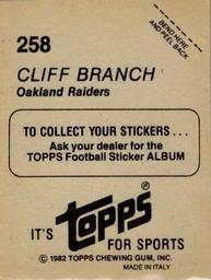 1982 Topps Stickers #258 Cliff Branch Back
