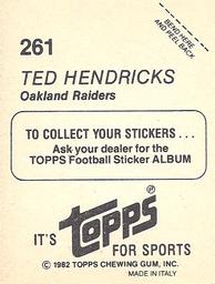 1982 Topps Stickers #261 Ted Hendricks Back