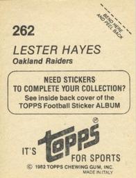 1982 Topps Stickers #262 Lester Hayes Back