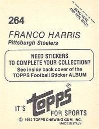 1982 Topps Stickers #264 Franco Harris Back