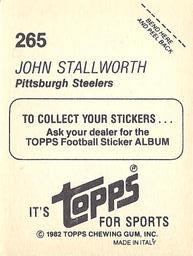 1982 Topps Stickers #265 John Stallworth Back