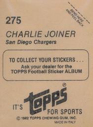 1982 Topps Stickers #275 Charlie Joiner Back