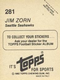 1982 Topps Stickers #281 Jim Zorn Back