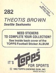 1982 Topps Stickers #282 Theotis Brown Back