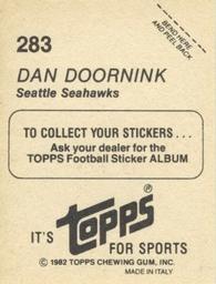 1982 Topps Stickers #283 Dan Doornink Back