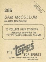 1982 Topps Stickers #285 Sam McCullum Back
