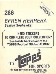 1982 Topps Stickers #286 Efren Herrera Back