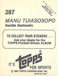 1982 Topps Stickers #287 Manu Tuiasosopo Back