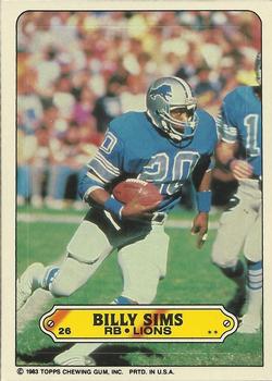 1983 Topps - Stickers #26 Billy Sims Front
