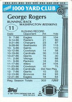 1987 Topps - 1000 Yard Club #11 George Rogers Back