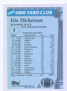1987 Topps - 1000 Yard Club #1 Eric Dickerson Back