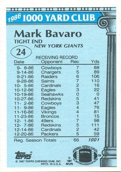 1987 Topps - 1000 Yard Club #24 Mark Bavaro Back