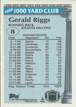1987 Topps - 1000 Yard Club #8 Gerald Riggs Back