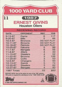 1988 Topps - 1000 Yard Club #11 Ernest Givins Back