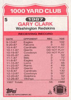 1988 Topps - 1000 Yard Club #5 Gary Clark Back