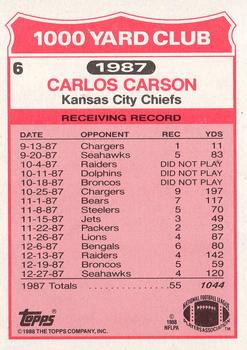 1988 Topps - 1000 Yard Club #6 Carlos Carson Back