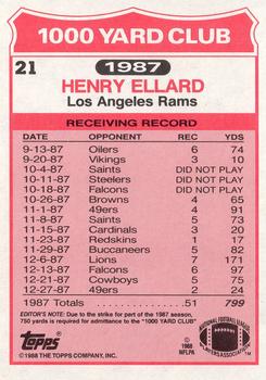 1988 Topps - 1000 Yard Club #21 Henry Ellard Back