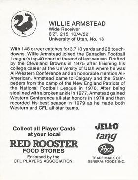 1981 Red Rooster Calgary Stampeders #NNO Willie Armstead Back
