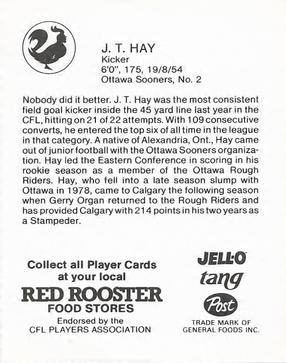 1981 Red Rooster Calgary Stampeders #NNO J.T. Hay Back