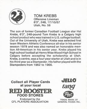 1981 Red Rooster Calgary Stampeders #NNO Tom Krebs Back