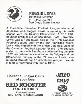 1981 Red Rooster Calgary Stampeders #NNO Reggie Lewis Back