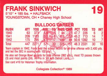 1989 Collegiate Collection Georgia Bulldogs (200) #19 Frank Sinkwich Back