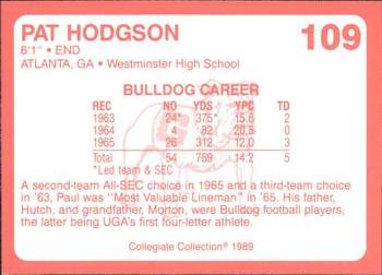 1989 Collegiate Collection Georgia Bulldogs (200) #109 Pat Hodgson Back
