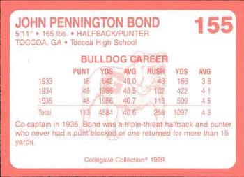 1989 Collegiate Collection Georgia Bulldogs (200) #155 John Bond Back