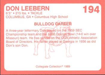 1989 Collegiate Collection Georgia Bulldogs (200) #194 Don Leebern Back