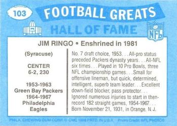 1988 Swell Greats #103 Jim Ringo Back