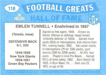 1988 Swell Greats #118 Emlen Tunnell Back
