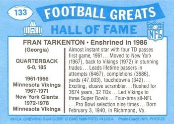1988 Swell Greats #133 Fran Tarkenton Back