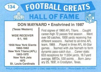1988 Swell Greats #134 Don Maynard Back
