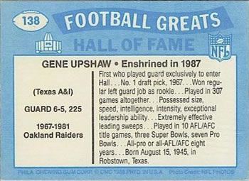 1988 Swell Greats #138 Gene Upshaw Back