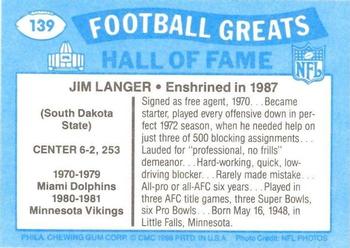 1988 Swell Greats #139 Jim Langer Back