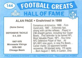 1988 Swell Greats #144 Alan Page Back