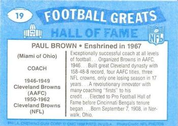 1988 Swell Greats #19 Paul Brown Back